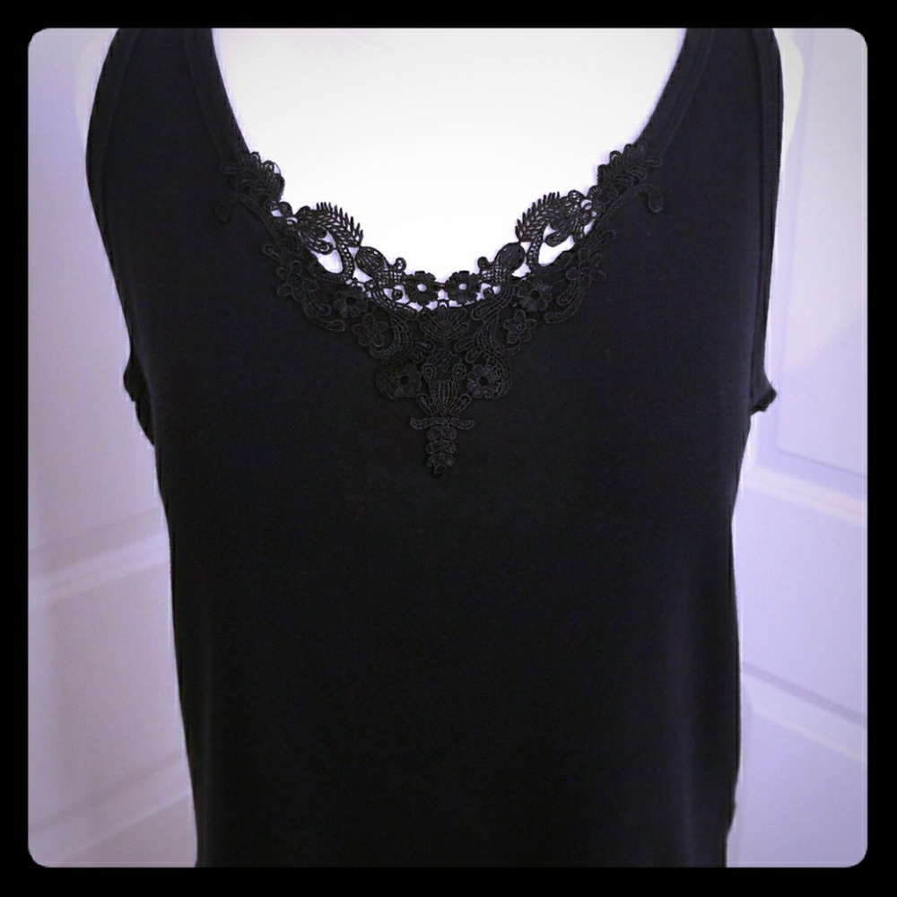 Black Tank Floral Lace Neckline